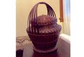 Vintage Handmade Basket, Oval Shaped Domed Lid Wicker Willow Basket w/ Handle, Sewing Storage Basket