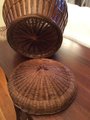 Vintage Handmade Basket, Oval Shaped Domed Lid Wicker Willow Basket w/ Handle, Sewing Storage Basket