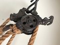 Well barn pulley wheel hooks crane industrial farm loft decor circa 1945s
