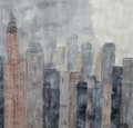 CITY SKYLINE in the FOG -- original fine art, abstract acrylic on canvas