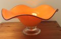 Fabulous Mid Century Glass Pedestal Bowl Murano Style with Halloween Colors