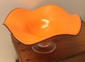 Fabulous Mid Century Glass Pedestal Bowl Murano Style with Halloween Colors