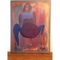 Woman with a gym ball, original acrylic painting on canvas