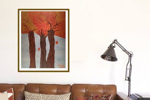 Three Oak Trees, Original fine art, Acrylic Painting on Canvas
