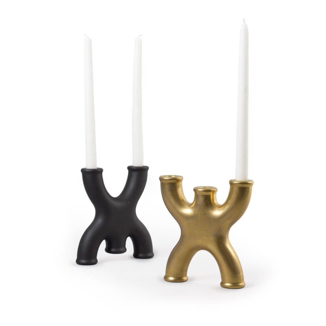 vintage craftsman style wooden candle holder with two arms
