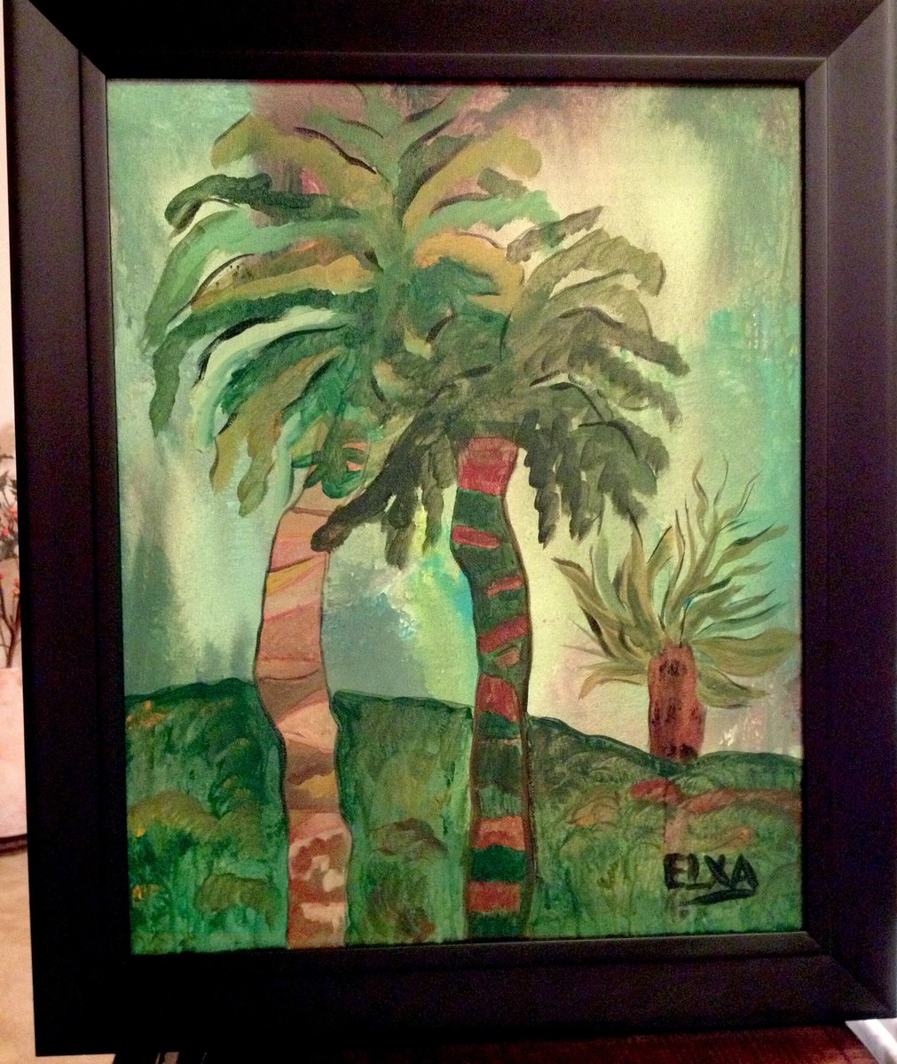 Tropical Palm Trees - Original acrylic painting on canvas with wood frame