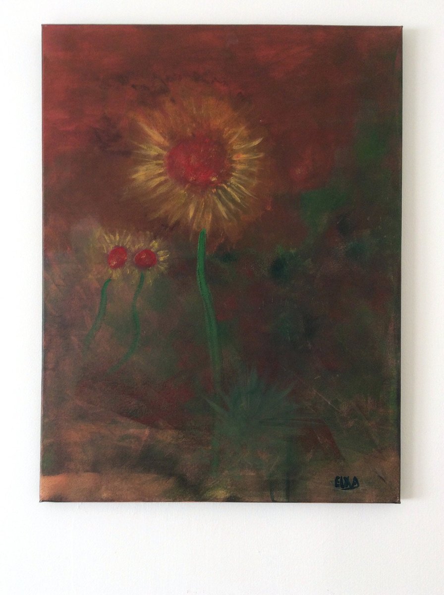 SUNFLOWERS at SUNSET: Original artwork, acrylic on canvas