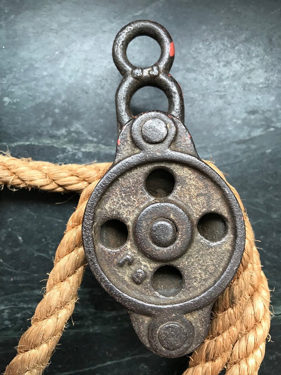 Well barn pulley wheel hooks crane industrial farm loft decor circa 1945s