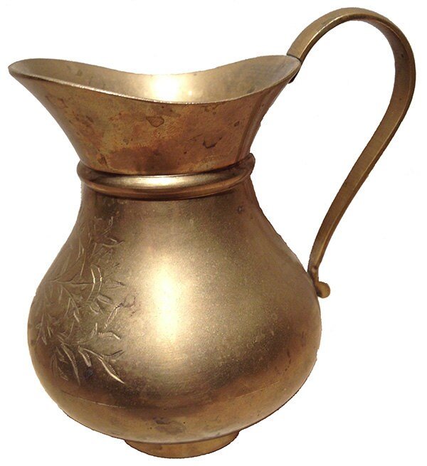 Beautifully ETCHED vintage BRASS PITCHER