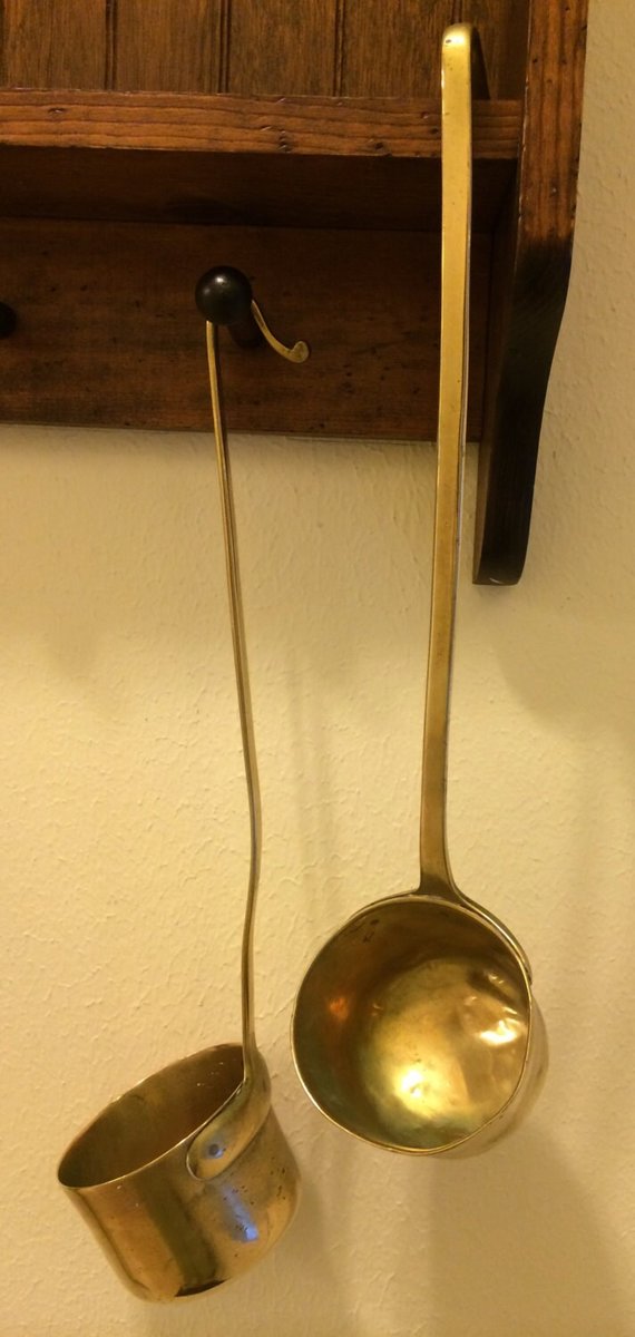 Vintage Solid Brass 2.5 Cup Ladle With Brass Handle Curved Bottom