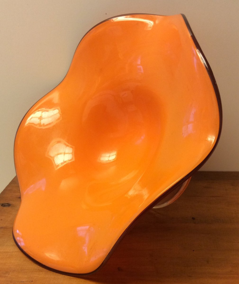 Fabulous Mid Century Glass Pedestal Bowl Murano Style with Halloween Colors