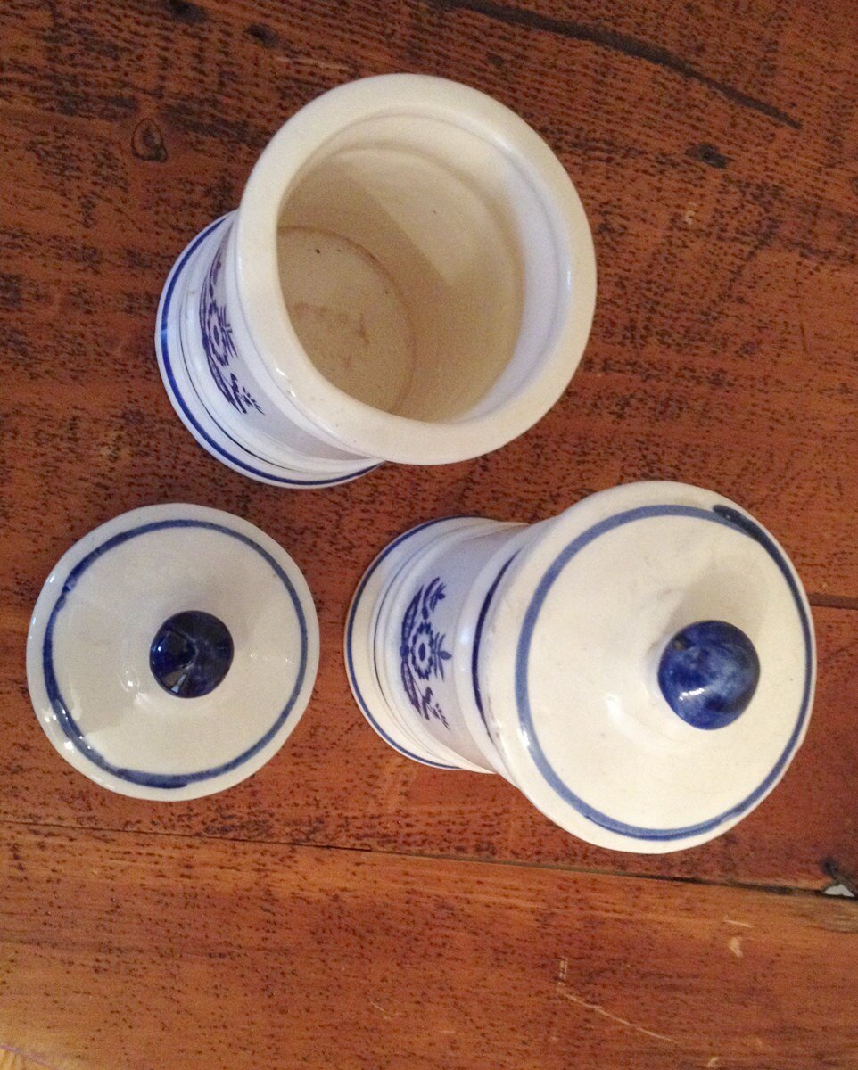 White and Blue Ceramic Apothecary Jars with Lid