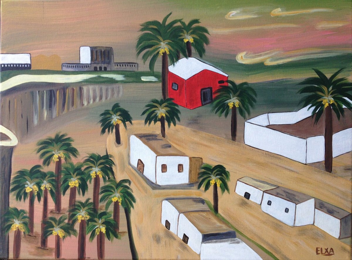 PALMS VILLAGE - Original fine art, Acrylic Painting on Canvas