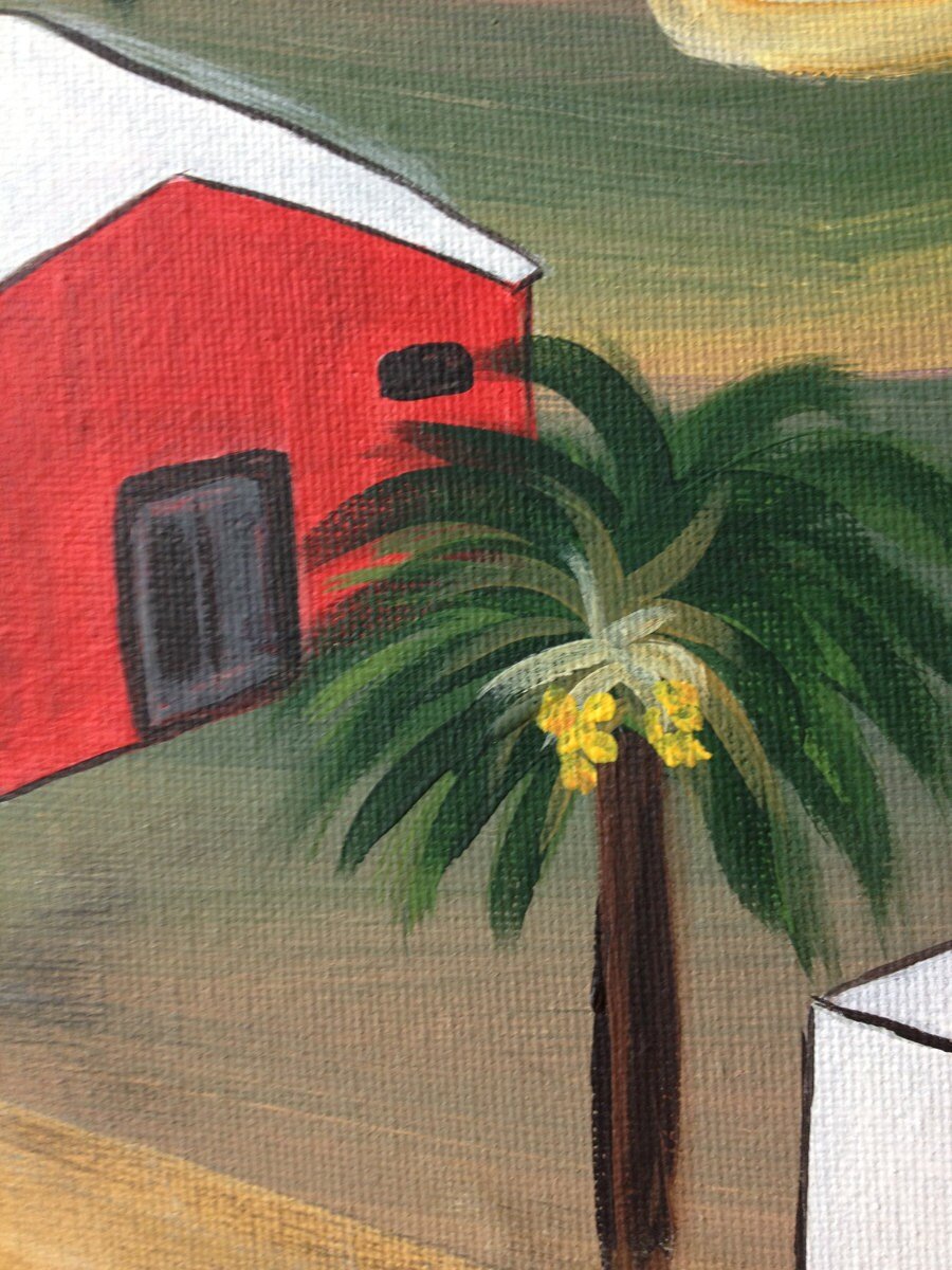 PALMS VILLAGE - Original fine art, Acrylic Painting on Canvas