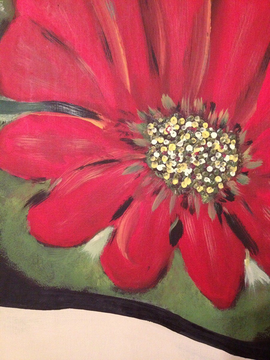 Lonely red flower, original acrylic painting on canvas