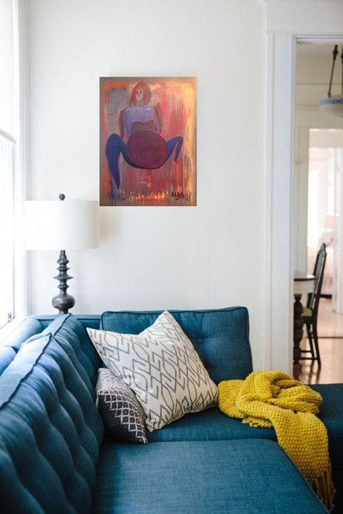 Woman with a gym ball, original acrylic painting on canvas