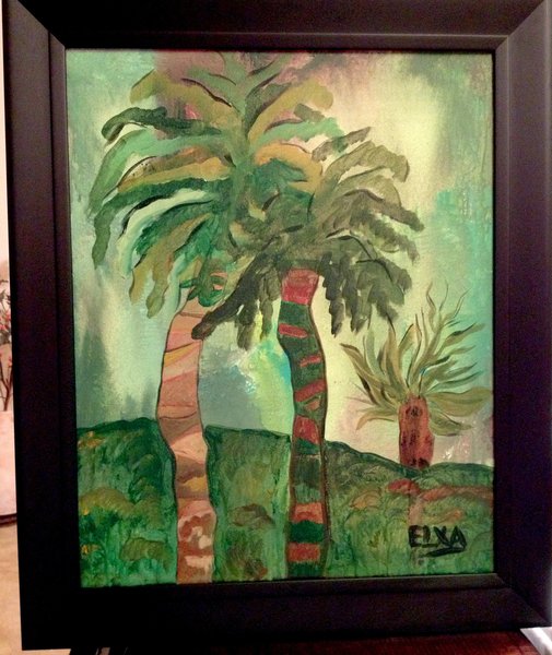 Tropical Palm Trees - Original acrylic painting on canvas with wood frame