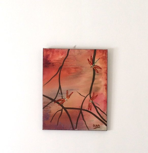ORIGINAL ARTWORK: Dragonflies -- acrylic on canvas