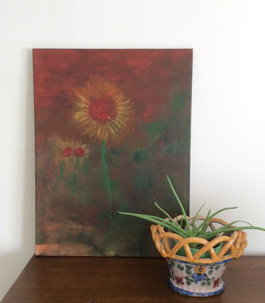 SUNFLOWERS at SUNSET: Original artwork, acrylic on canvas