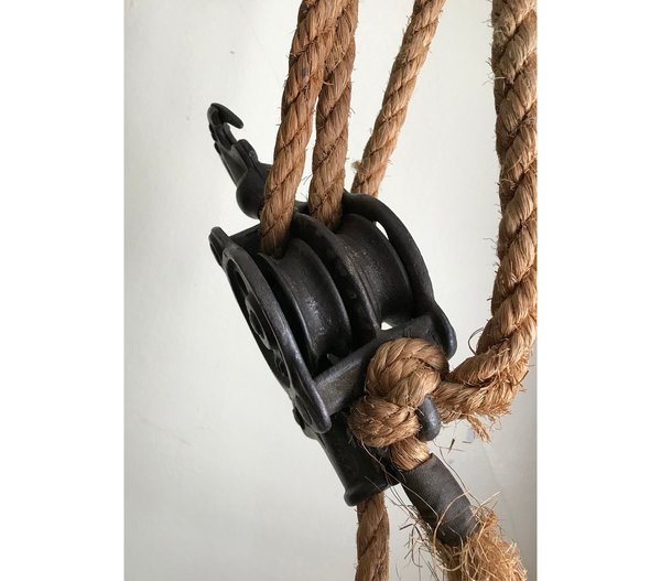 Well barn pulley wheel hooks crane industrial farm loft decor circa 1945s