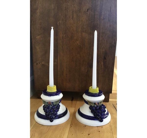 Vintage Very Beautiful Pottery Lot Of 2 Candle Holders