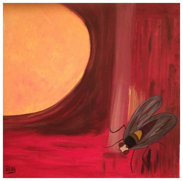 NATURE: the sun and the FLY. Original fine art - Acrylic Painting on Canvas