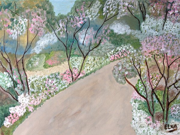 Camino de flores -- original acrylic painting on canvas
