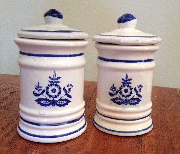 White and Blue Ceramic Apothecary Jars with Lid