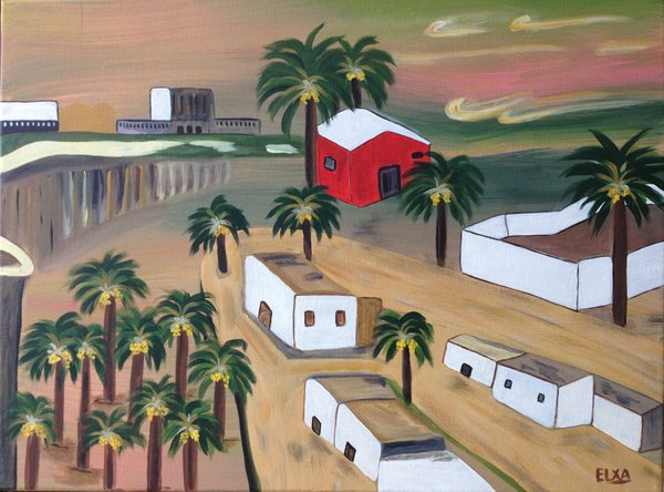 PALMS VILLAGE - Original fine art, Acrylic Painting on Canvas
