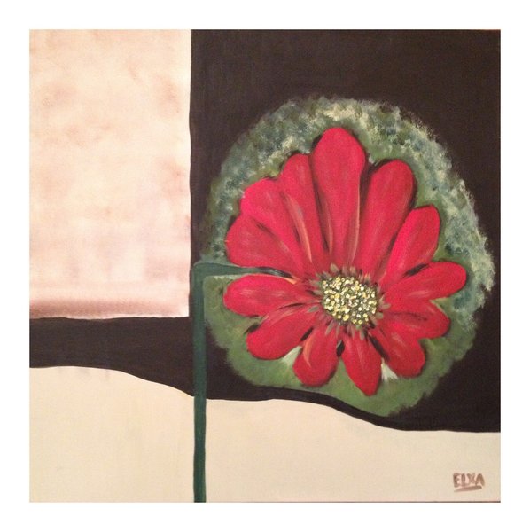Lonely red flower, original acrylic painting on canvas