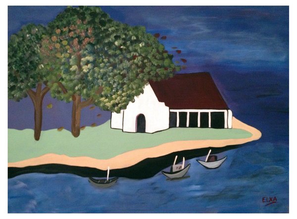 The House on the Island, original acrylic painting on canvas