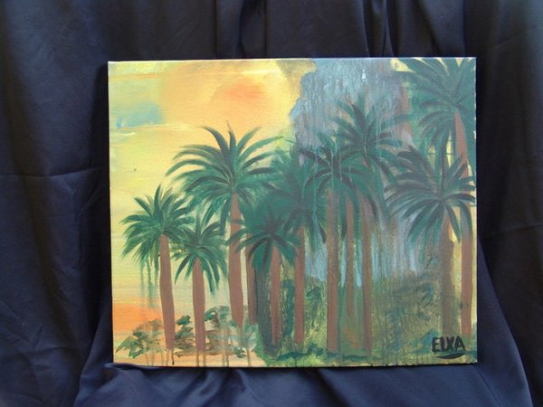 Palm Trees on the Beach, original acrylic painting on canvas