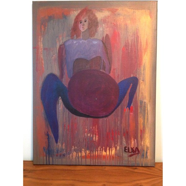 Woman with a gym ball, original acrylic painting on canvas