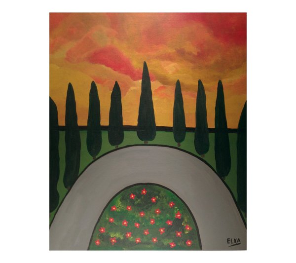 Sunset in Tuscany - Original fine art, Acrylic Painting on Canvas
